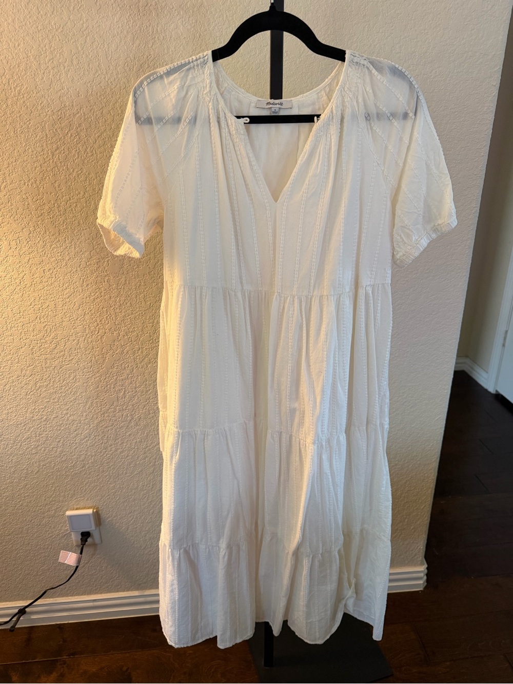 Madewell White V-Neck Tiered Midi Dress